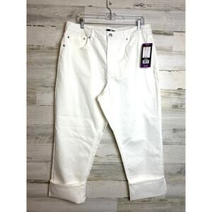 Frye Womens 16 White High Rise Cuffed Crop Stretch Denim Roll Cuff Jeans NWT